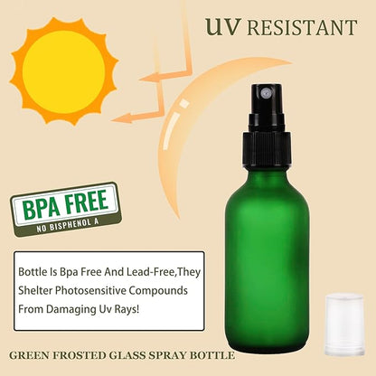 Green Glass Small Spray Bottles 2 oz 24 Packs,Fine Mist Sprayer Pretty Finish,Refillable Containers mini spray bottles for Cleaning Solutions and Skin Care (Green Frosted 24pcs)