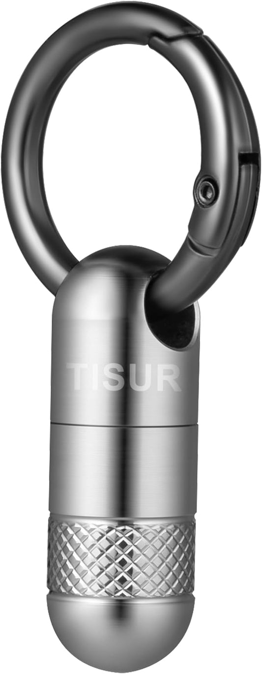 TISUR Small Keychain Pill Holder, Titanium Pill Case Waterproof Pill Fob for Travel Purse Pocket, Portable Pill Container Box Pill Organizer Tube (Upgrade Tiny)