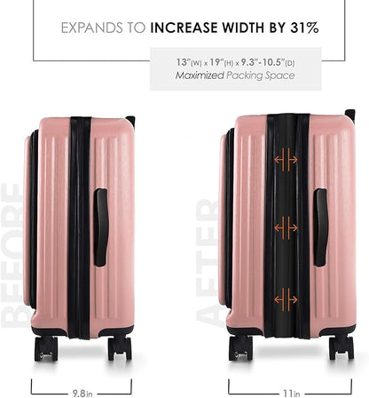 20 Inch Carry On Luggage 22x14x9 Airline Approved, Carry On Suitcase with Wheels, Hard-shell Carry-on Luggage, Durable Luggage Carry-On, Pink Small Suitcase with Cosmetic Case