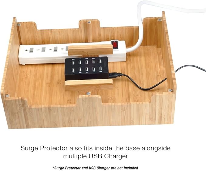 MobileVision Bamboo 10-Port Charging Station & Docking Organizer for Smartphones & Tablets, Family-Sized, for use in Corporate Offices & Classrooms