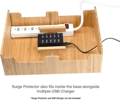 MobileVision Bamboo 10-Port Charging Station & Docking Organizer for Smartphones & Tablets, Family-Sized, for use in Corporate Offices & Classrooms