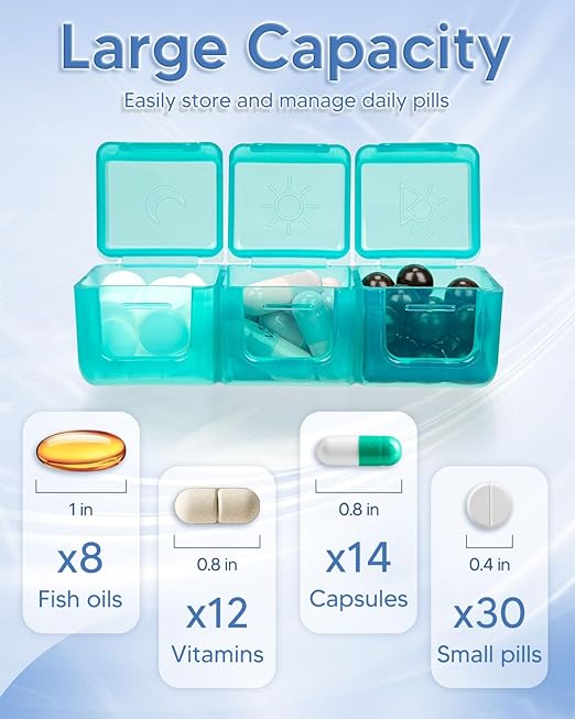 Monthly Pill Organizer 3 Times a Day, FRIWOLE Medicine Box with Portable Weekly Pill Bag, Keychain Pill Case, Pill Cutter and 2 Sticker (Black, 3 Times a Day)