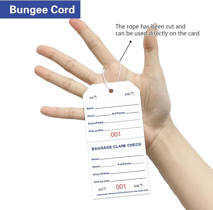 500 Baggage Claim Check Tags with Transfer Tape on Back, Hotel Luggage ID Tags Luggage Tag Bulk with White String, Baggage Identification for Hotel Suitcase Motel Bag