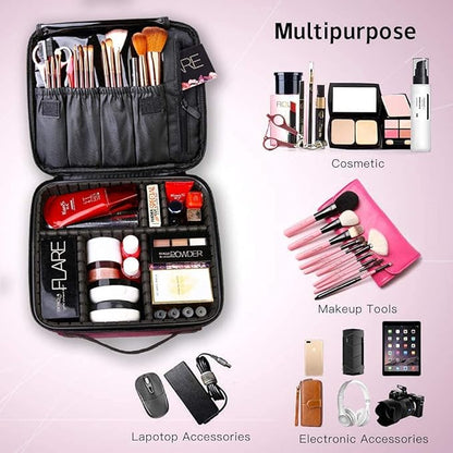gzcz Travel Makeup Bag,Portable Makeup Case for Women,Professional Cosmetic Train Case Organizer Artist Storage Bag With Adjustable Dividers Brushes Toiletry Jewelry Digital Accessories