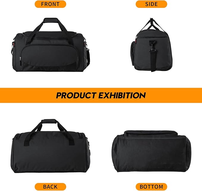 Gym Bag for Men - 55L Black Durable Large Duffle Bag for Travel, Workout, Fitness & Sport