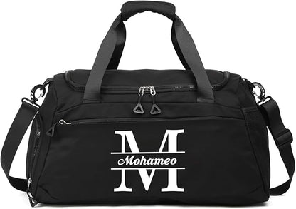 Personalized Travel Duffel Bag with Name - Custom Letter Oxford Cloth Gym Bag with Shoes & Wet Pockets Sport Bag Weekender Overnight Bag for Traveling for Women Men Gift for Christmas Groomsman Brides