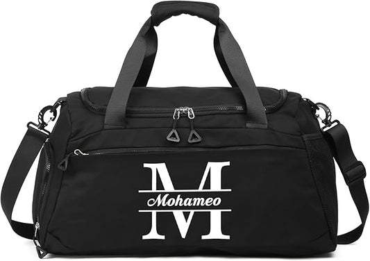 Personalized Travel Duffel Bag with Name - Custom Letter Oxford Cloth Gym Bag with Shoes & Wet Pockets Sport Bag Weekender Overnight Bag for Traveling for Women Men Gift for Christmas Groomsman Brides
