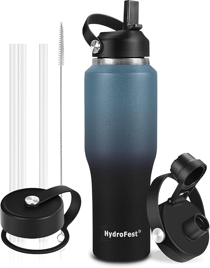 32oz Water Bottle Insulated with Straw,Leak Proof Water Bottles，Mens Water Bottle Stainless Steel for Gym,Hiking,Travel，Sport,1 Liter,Bpa free