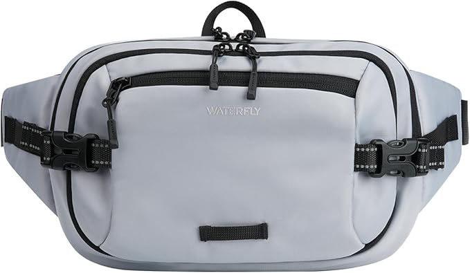 WATERFLY 3L Large Fanny Pack, 180° Opening Hip Pouch with Multi-Pockets, Anti-Theft RFID Blocking Waist Bag for Women Men Traveling Hiking Daily Use-Grey