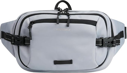 WATERFLY 3L Large Fanny Pack, 180° Opening Hip Pouch with Multi-Pockets, Anti-Theft RFID Blocking Waist Bag for Women Men Traveling Hiking Daily Use-Grey