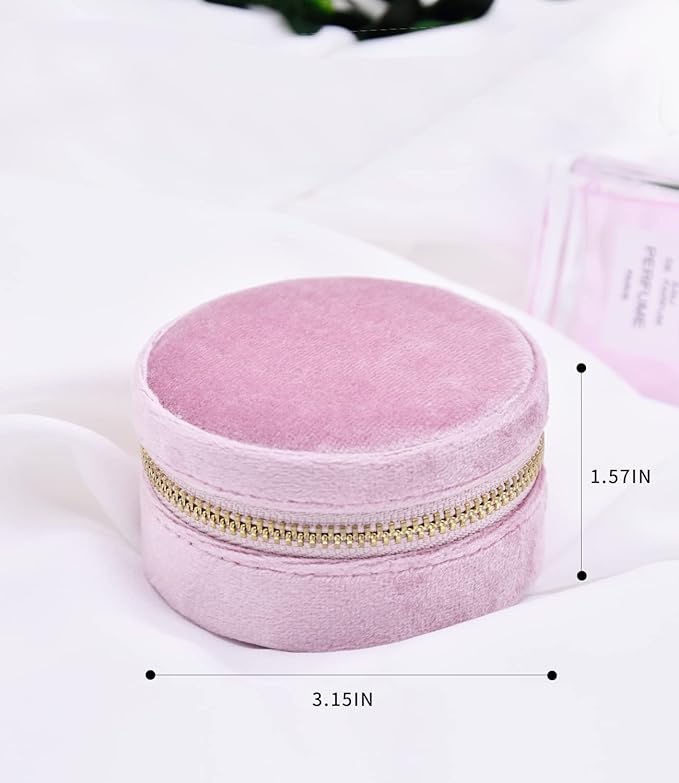TAIMY Small Jewelry Travel Case, Round Mini Travel Jewelry Box for Women Girls, Portable Mini Jewelry Travel Organizer Boxes for Rings Earrings Necklaces Bracelets(Pink Lavender)