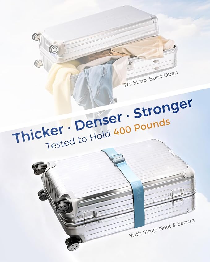 pack all Magnetic Quick-Release Luggage Strap for Travel, Adjustable Suitcase Belt with Anti-Burst Magnetic Buckle, Heavy-Duty Travel Accessories for 18-32 Inch Suitcases (Blue)