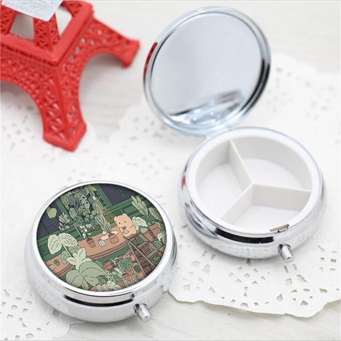 Pill Box,Cute Kawaii Anime Round Pill Box 3 Compartment Decorative Pocket Purse Portable Mini Travel Medicine Tablet Vitamin Holder Organizer Pill Case