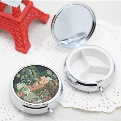 Pill Box,Cute Kawaii Anime Round Pill Box 3 Compartment Decorative Pocket Purse Portable Mini Travel Medicine Tablet Vitamin Holder Organizer Pill Case