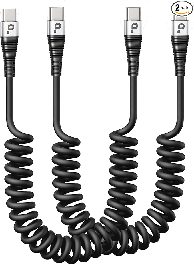 USB C to C Charger Cable [2-Pack 3FT], Coiled USB-C Cable for Car, Type C Fast Charging USBC to USBC Cable for iPhone 17/16/15/15 Pro/15 Plus/15 Pro Max/Samsung Galaxy S23 More USB C Devices