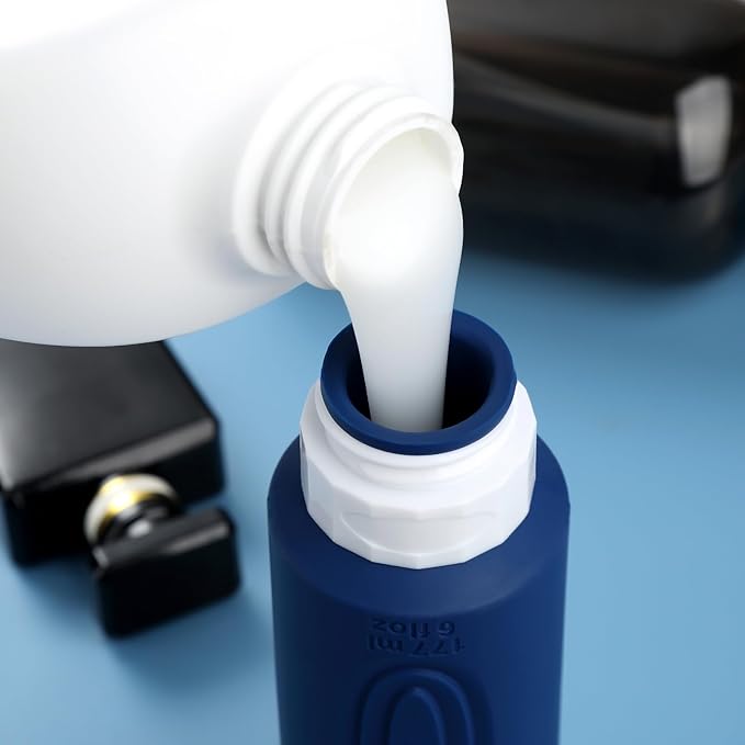 Travel Bottles for Toiletries, Large 6oz Oversize Containers, BPA Free Leak Proof Tubs Refillable Liquid Traveler Accessories with Toiletry Bag for Cometic Shampoo and Lotion Soap (4 Pack)