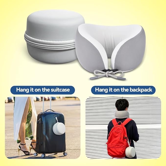 Memory Foam Neck Pillow for Travel Adjustable Airplane Pillow 100 Percent Memory Foam Ergonomic Support for Sleeping on Flights Cars Office Home Use for Adults Men Women