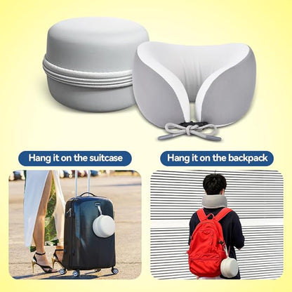 Memory Foam Neck Pillow for Travel Adjustable Airplane Pillow 100 Percent Memory Foam Ergonomic Support for Sleeping on Flights Cars Office Home Use for Adults Men Women