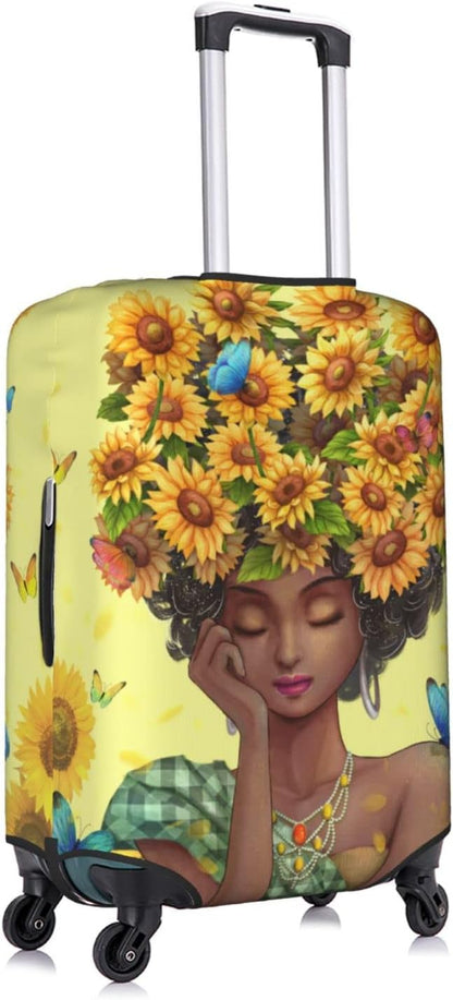 Suitcase Cover Medium African American Afro Black Girl, Anti-scratch, Water Resistant, Easy Access Zippers, 22-24 inch, Floral Pattern
