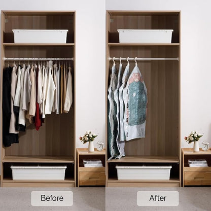 NeatNest 6 Pack Hanging Vacuum Storage Bags – 3 Medium & 3 Large, Space Saver Garment Bags with Hangers, Vacuum or Hand-Press Compression, Durable PE+PA Material, Airtight for Closet Organization