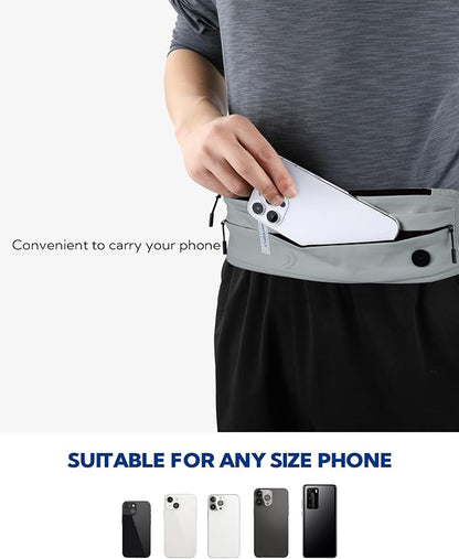 WATERFLY Running Belt Fanny Pack: Runner Marathon Jogging Waist Pack Sport Workout Exercise Fitness Phone Holder Belt for Men Women Jogger Slim Waistband Black