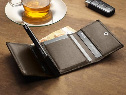 PULARYS Mini Wallet BOSTON - Multifunckion Credit Card Case - Italian Leather - RFID blocking - Size: 7.5 x 9.5 x 2.5 cm - Space for up to 10 Cards - Snap Fastener - Classic Design