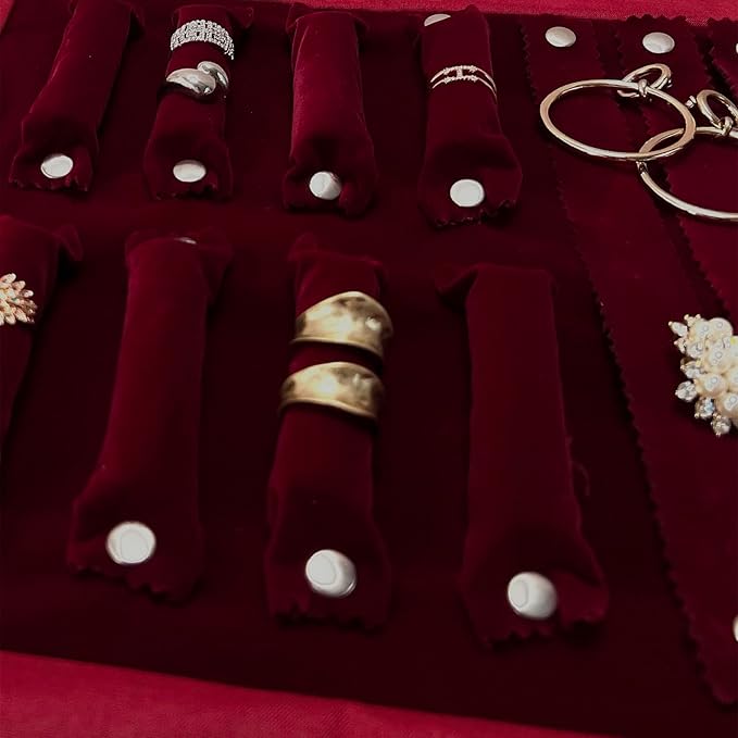 UnionPlus Velvet Jewelry Case Roll Bag for Necklace Bracelet Earrings Rings Multi-compartments, Great Jewelry Organizer for Travel, Burgundy
