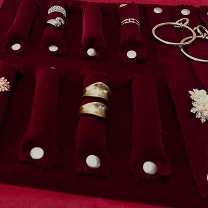 UnionPlus Velvet Jewelry Case Roll Bag for Necklace Bracelet Earrings Rings Multi-compartments, Great Jewelry Organizer for Travel, Burgundy