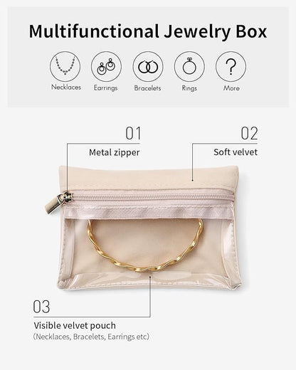 Vlando Velvet Jewelry Pouch with Zipper - Clear Travel Jewelry Bag Organizer for Business Trips & Gifts