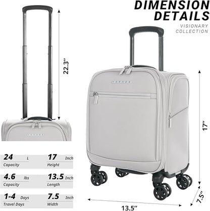 Verage Under Seat Luggage with Wheels, Softside Small Suitcase Spinner Carry On Luggage Bags for Airlines Airplanes Short Trip Men Women (Cloud Gray, 14-Inch Underseat)