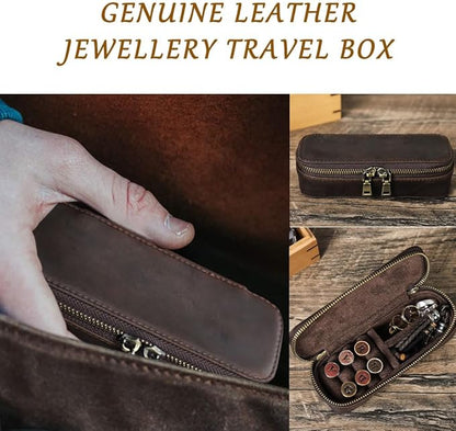 CONTACTS Crazy Horse Leather Cufflink Box for Men Travel Jewelry Storage Case Small Jewelry Organizer Padded Tray for Cufflinks Rings Earrings Studs