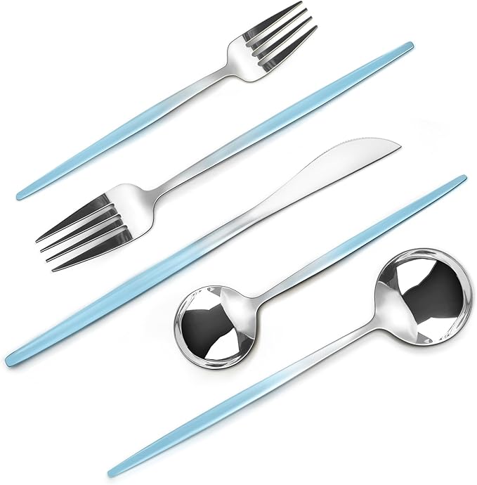 Gradient Blue Silverware Set, 20 Piece Stainless Steel Flatware Set, Kitchen Utensil Set include Knife/Fork/Spoon,Cutlery Service for 4,Mirror Polished