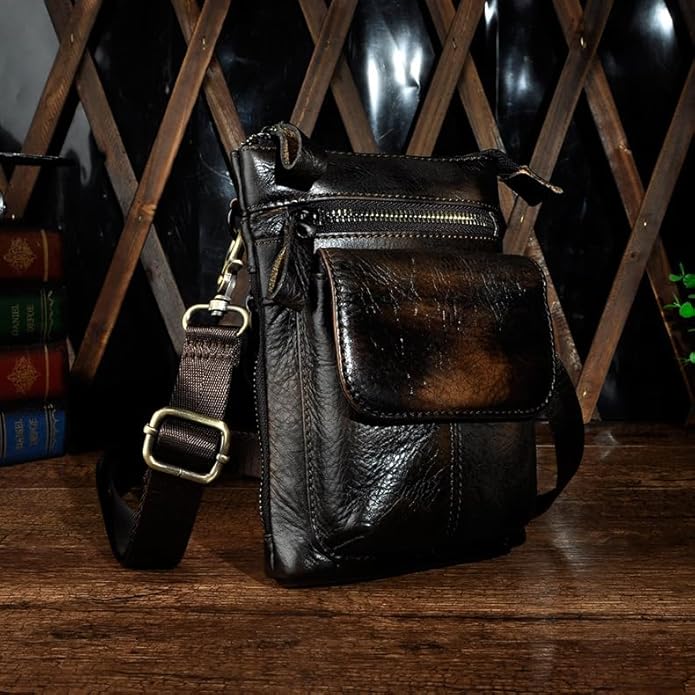 Versatile Cowhide Small Messenger Bag for Men Genuine Leather Waist Pack for Daily Use and Outdoor Activities