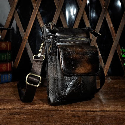 Versatile Cowhide Small Messenger Bag for Men Genuine Leather Waist Pack for Daily Use and Outdoor Activities