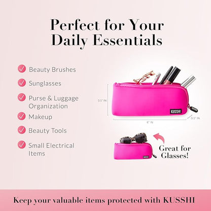 KUSSHI Neoprene Zipper Makeup Brush Pouch and Travel Pencil Case for Beauty Tools, Pencils, Brushes & Small Accessories - Makeup Brush Bag Pouch for Organization and Travel Items
