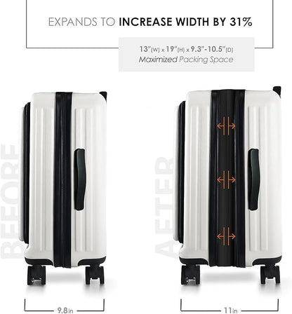 20 Inch Carry On Luggage 22x14x9 Airline Approved, Carry On Suitcase with Wheels, Hard-shell Carry-on Luggage, Durable Luggage Carry-On, White Small Suitcase with Cosmetic Case