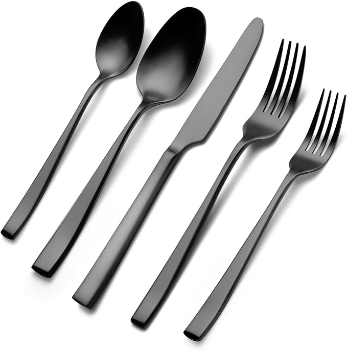 Matte Black Silverware Set, EIUBUIE 40-Piece Premium Stainless Steel Black Cutlery Set for 8, Matte Flatware Sets, Kitchen Utensils Sets Include Forks Spoons Knives