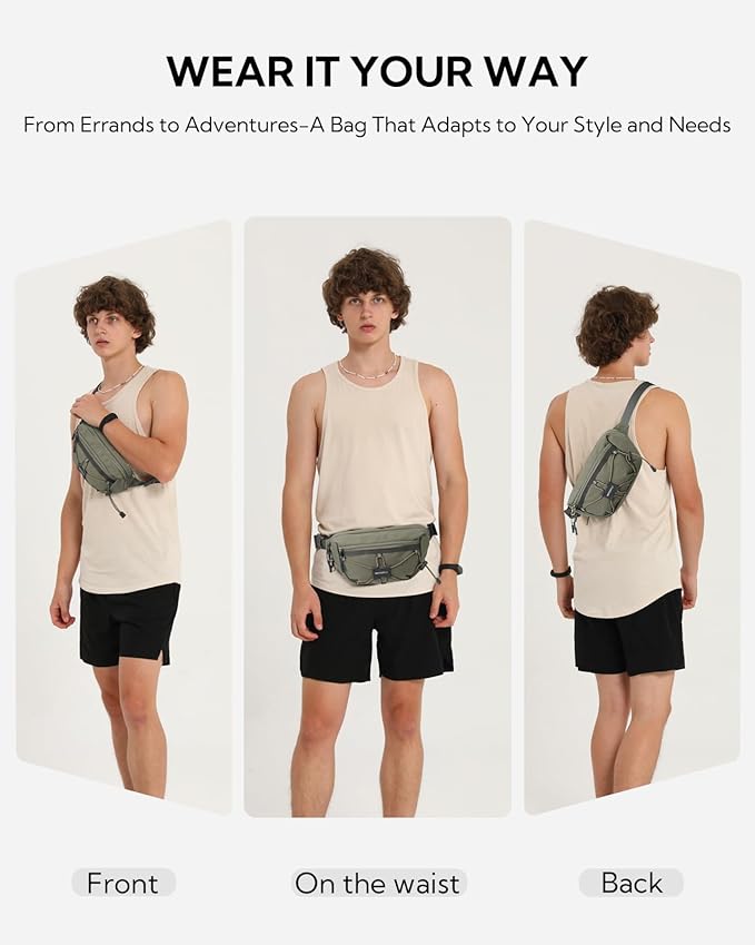 WATERFLY Lightweight Small Fanny Pack: 1.5L Mini Slim Crossbody Waist Belt Hip Bag with RFID Blocking, Anti-Theft & Water Resistant Pouch for Women Men Travel Hiking Running Walking EDC