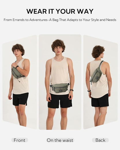 WATERFLY Lightweight Small Fanny Pack: 1.5L Mini Slim Crossbody Waist Belt Hip Bag with RFID Blocking, Anti-Theft & Water Resistant Pouch for Women Men Travel Hiking Running Walking EDC