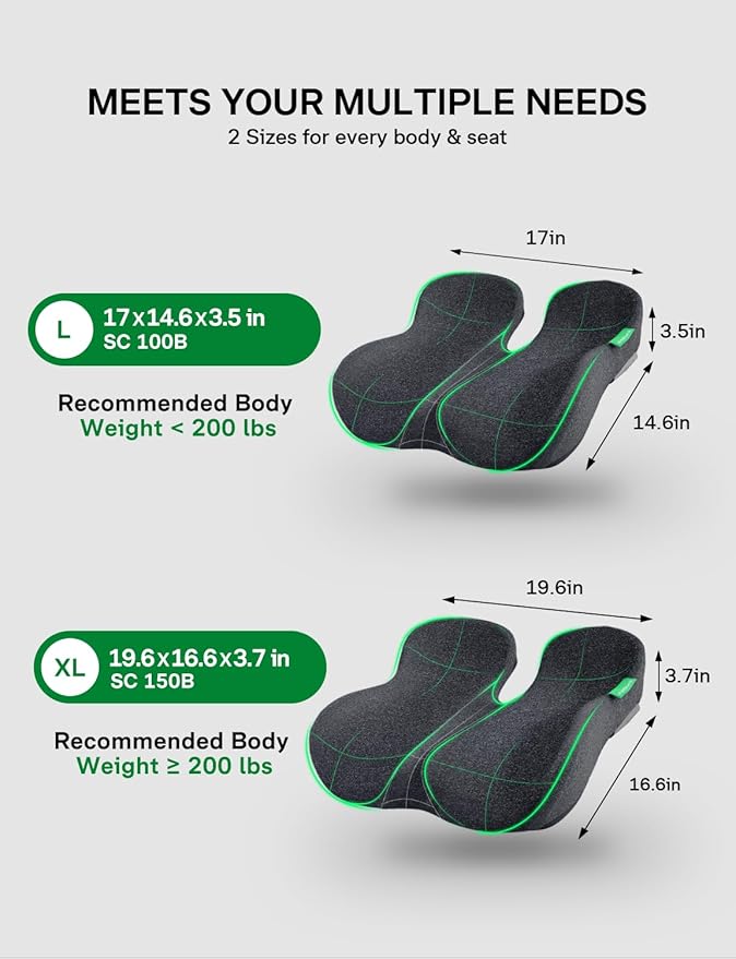Medisana Seat Cushion, SC 100B Seat Cushions for Office Chairs, Car Seat, Wheelchair - Sciatica & Tailbone & Coccyx Pain Relief Pillow for Driver Sedentary People（Size:17 * 14.6 * 3.54 in-Black