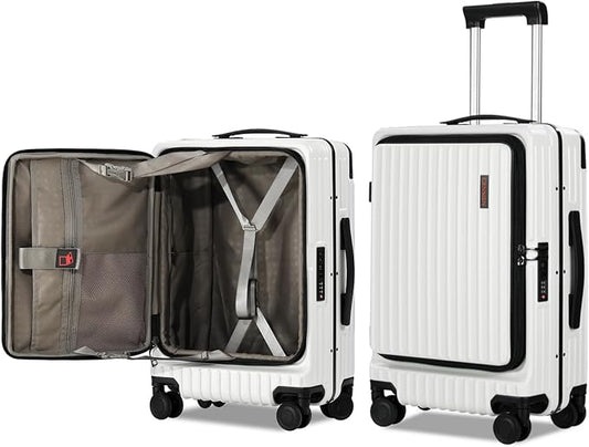 20 Inch Carry On Luggage Airline Approved, Aluminum Frame Top Opening Lightweight ABS+PC Hard Shell Suitcases with 360° Spinner Wheels, TSA Lock (White, 1 PC)