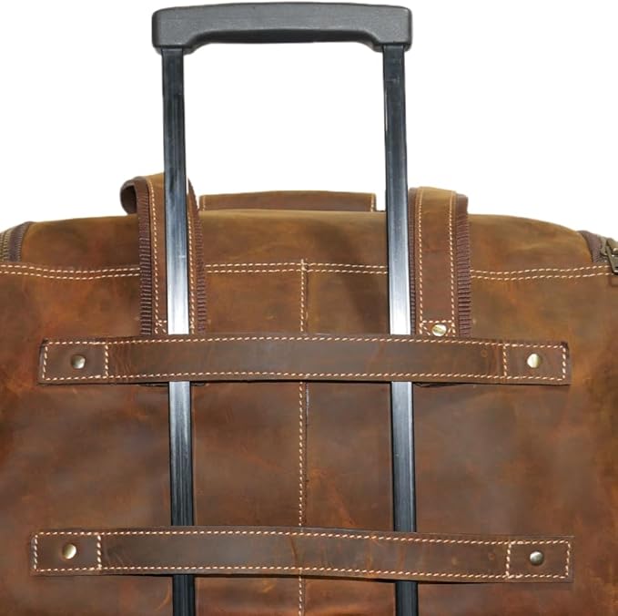 Leather Travel Bag with Trolley Strap,s Adjustable Shoulder Strap, Laundry Bag Travel Duffel Bag 22x11x12 by De Lira