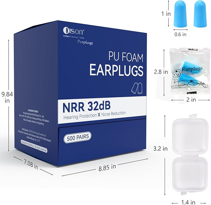 500Pairs Foam Earplugs, 32dB Disposable Noise Reduction Ear Plugs, Hearing Protection Bulk Ear Plugs for Shooting Range, Work, Travel,Concert