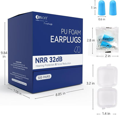 500Pairs Foam Earplugs, 32dB Disposable Noise Reduction Ear Plugs, Hearing Protection Bulk Ear Plugs for Shooting Range, Work, Travel,Concert