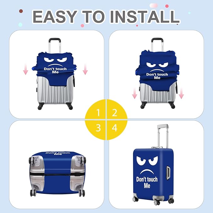 ANNA QUEEN Funny Luggage Cover, Don't Touch Me Blue Face Design, Stretchable, Washable Travel Protector for 20-34 Inch Luggage