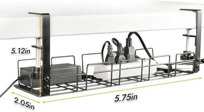 Under Desk Cable Management Tray No Drill 2pack Kit- 15.7'' Long 5.1'' Wide Tray, Steel Cord Organizers, 4 Cable Holder, 12 Roll Cable Organizer Straps, No Drill, No Damage to Desk(Black)