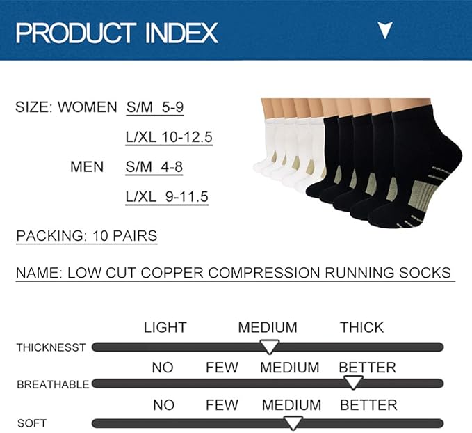 Iseasoo Copper Ankle Compression Socks - Low Cut Arch Support Socks for Men & Women, Running, Nurses, Plantar Fasciitis Socks