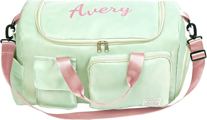 Personalized Duffel Bag Custom Sport Gym Travel Bags Embroidered Name Text Customized Dry Wet Separated Weekend Waterproof Bag for Women Men (B-green)