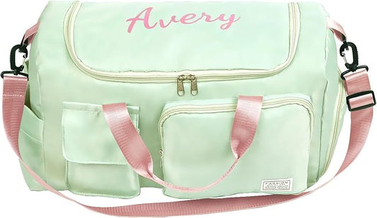 Personalized Duffel Bag Custom Sport Gym Travel Bags Embroidered Name Text Customized Dry Wet Separated Weekend Waterproof Bag for Women Men (B-green)