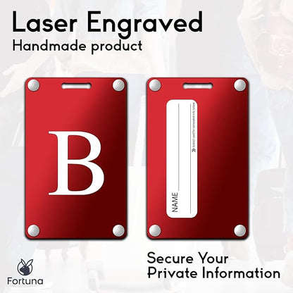 Premium 3-Layer Aluminum Luggage Tags by Fortuna - Easy to Claim, Laser-Engraved, Plastic-Free, and Eco-Friendly Luggage Tag Holders, 2-Pack, Red (B)